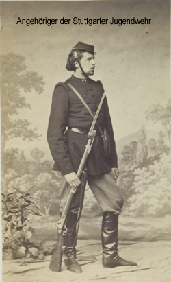Angeh&ouml;riger der Stuttgarter Jugendwehr mit dem Exerzier-Stutzer.